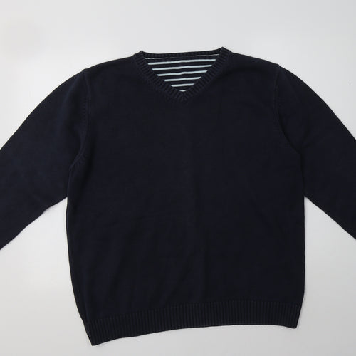 George Mens Blue V-Neck  Cotton Pullover Jumper Size XL