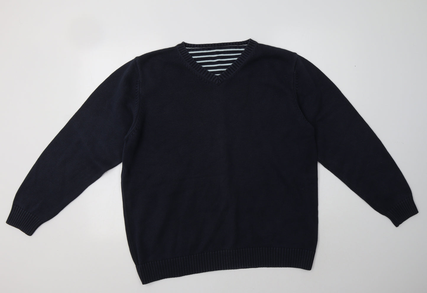 George Mens Blue V-Neck  Cotton Pullover Jumper Size XL