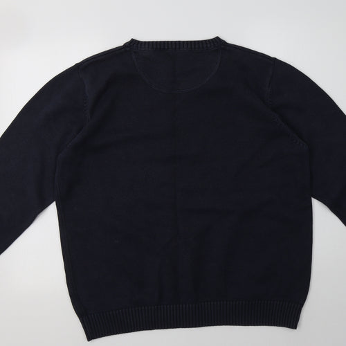 George Mens Blue V-Neck  Cotton Pullover Jumper Size XL