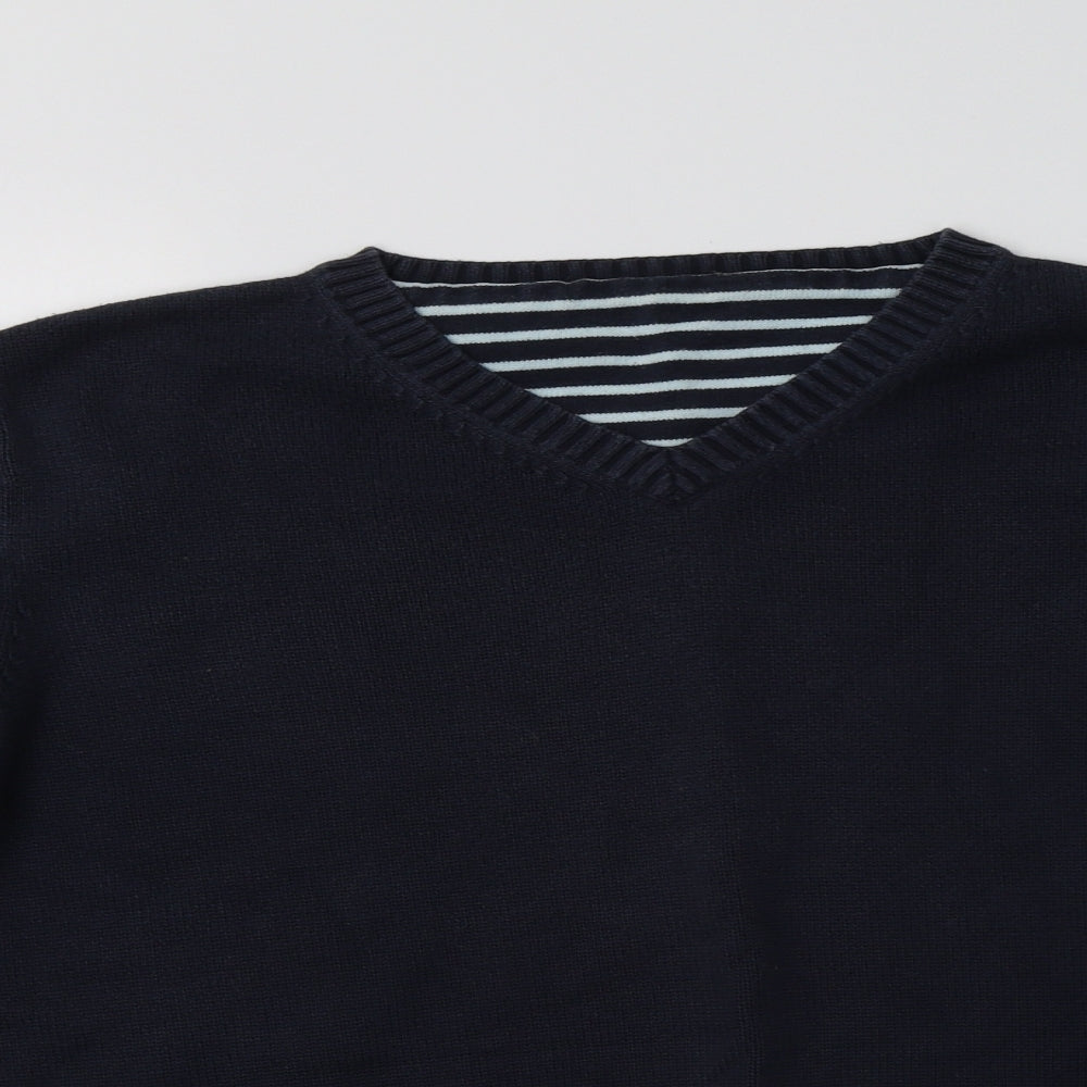 George Mens Blue V-Neck  Cotton Pullover Jumper Size XL