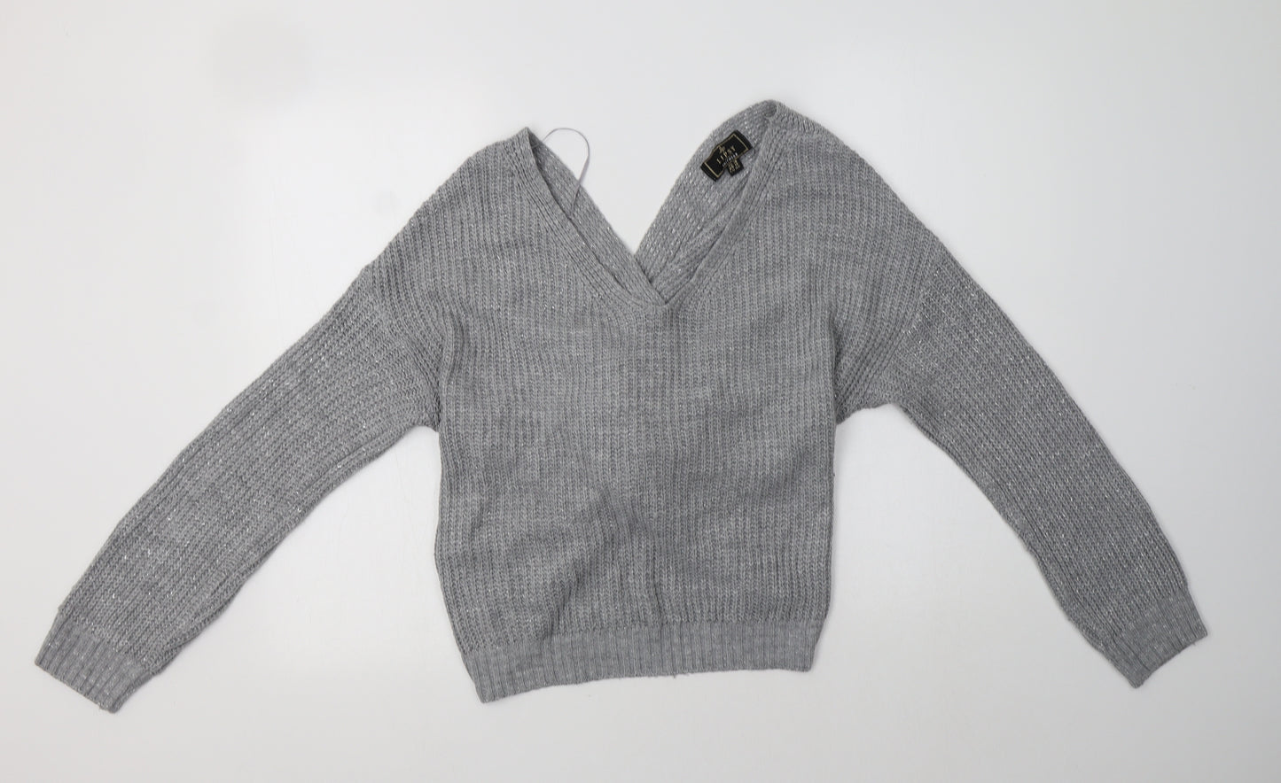 Lipsy London Womens Grey V-Neck  Acrylic Pullover Jumper Size 16