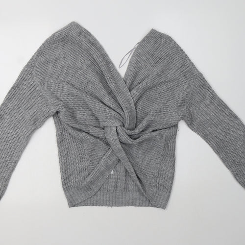 Lipsy London Womens Grey V-Neck  Acrylic Pullover Jumper Size 16