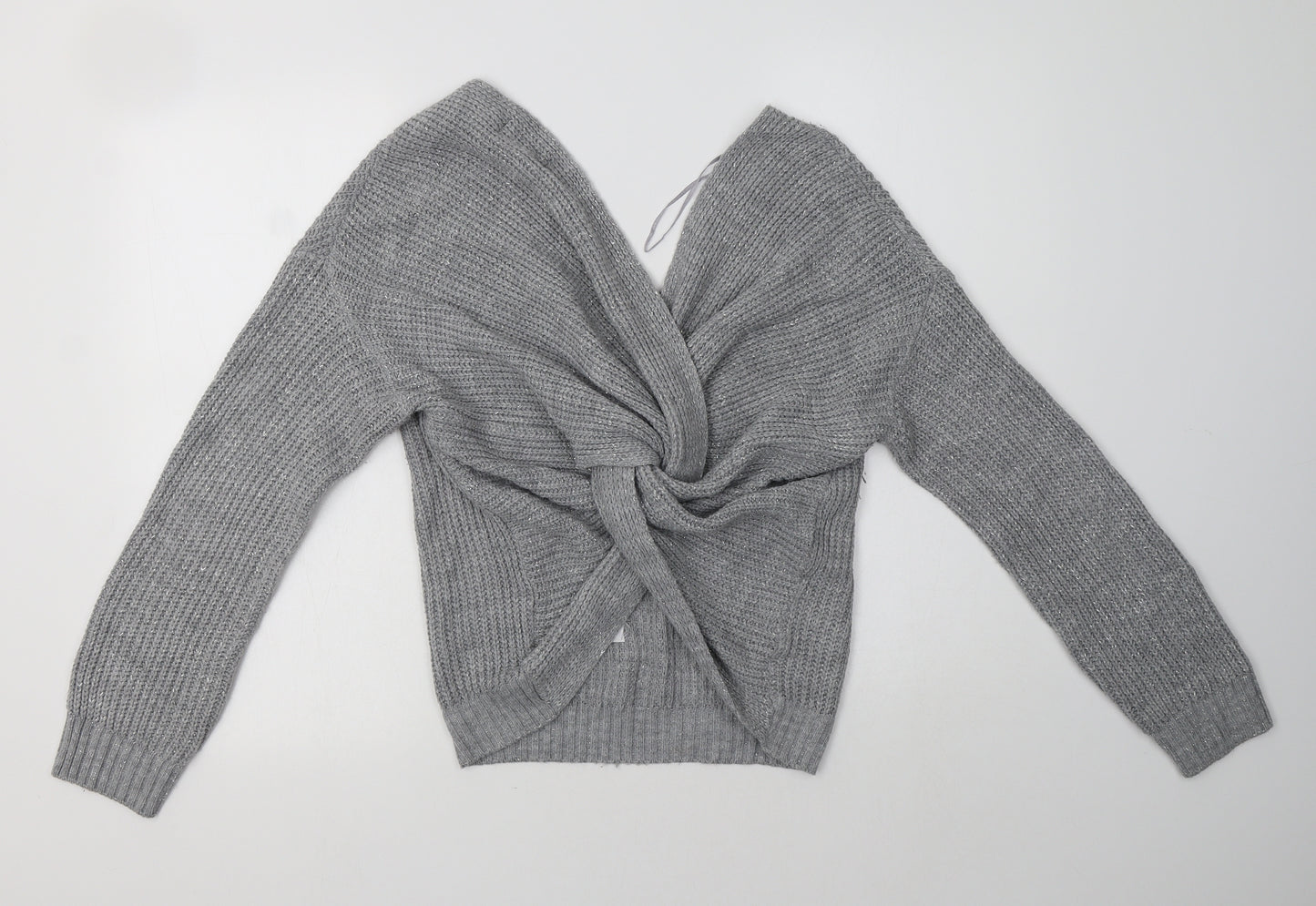 Lipsy London Womens Grey V-Neck  Acrylic Pullover Jumper Size 16