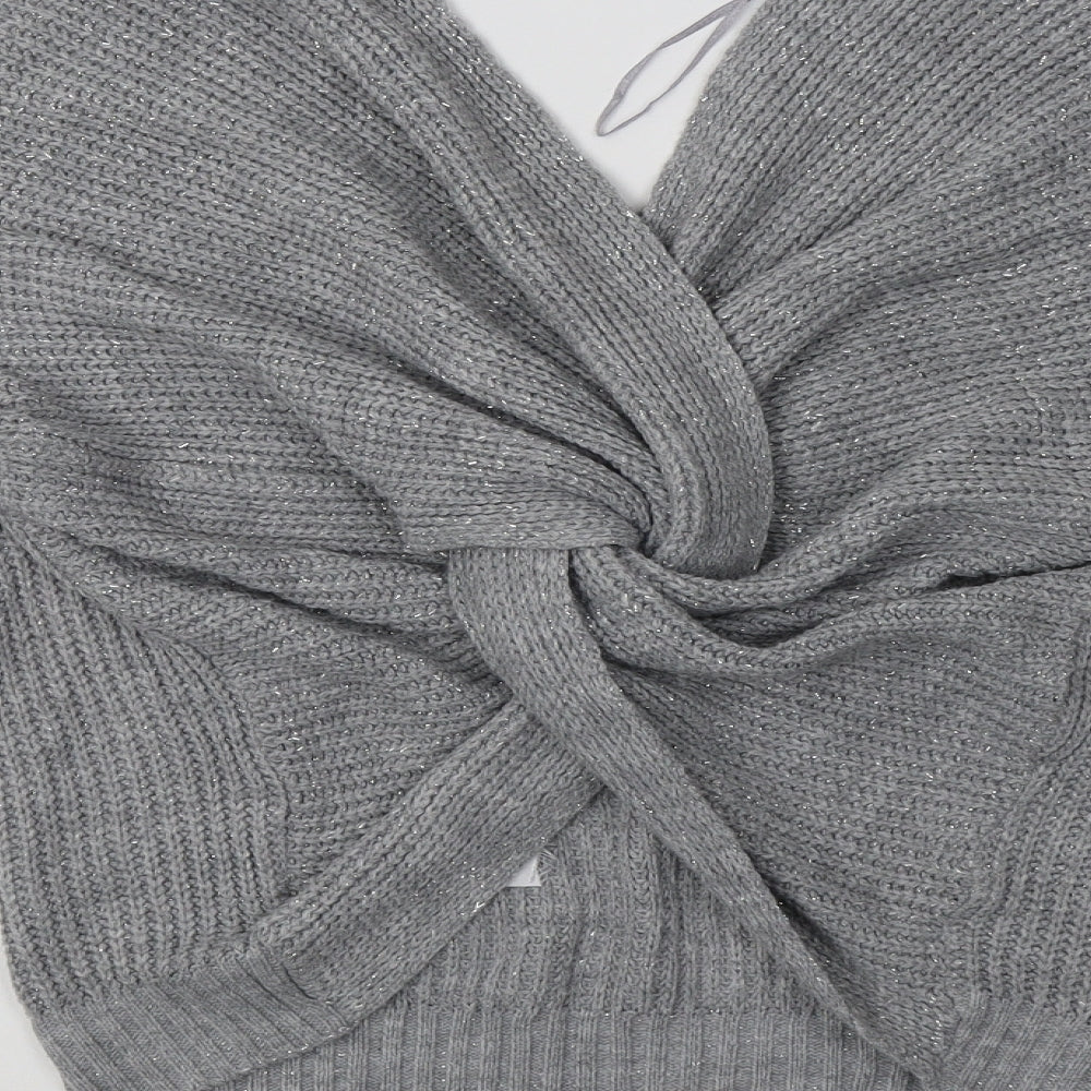 Lipsy London Womens Grey V-Neck  Acrylic Pullover Jumper Size 16
