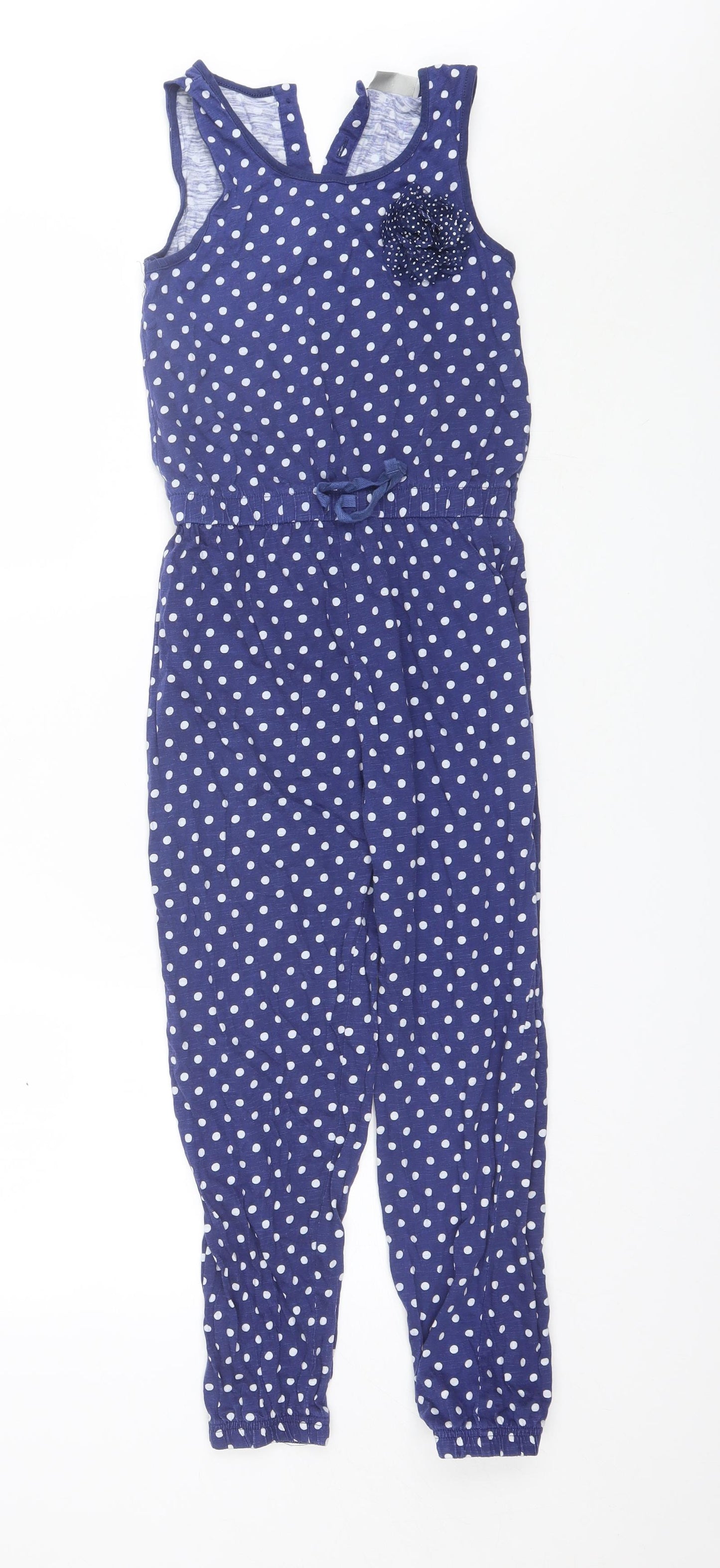 Matalan Girls Blue Polka Dot Cotton Jumpsuit One-Piece Size 9 Years