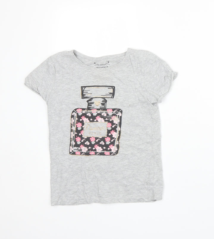 Primark Girls Grey  Cotton Basic T-Shirt Size 10-11 Years Round Neck