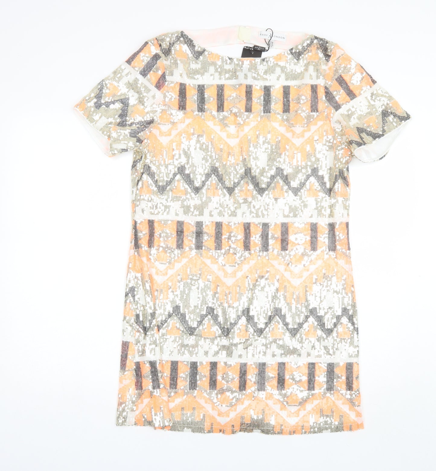 Rare London Womens Orange Geometric Polyester Shift  Size 12  Round Neck