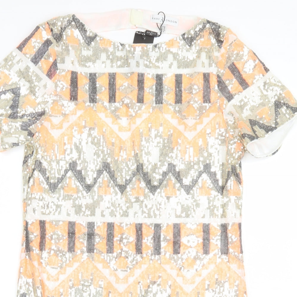 Rare London Womens Orange Geometric Polyester Shift  Size 12  Round Neck