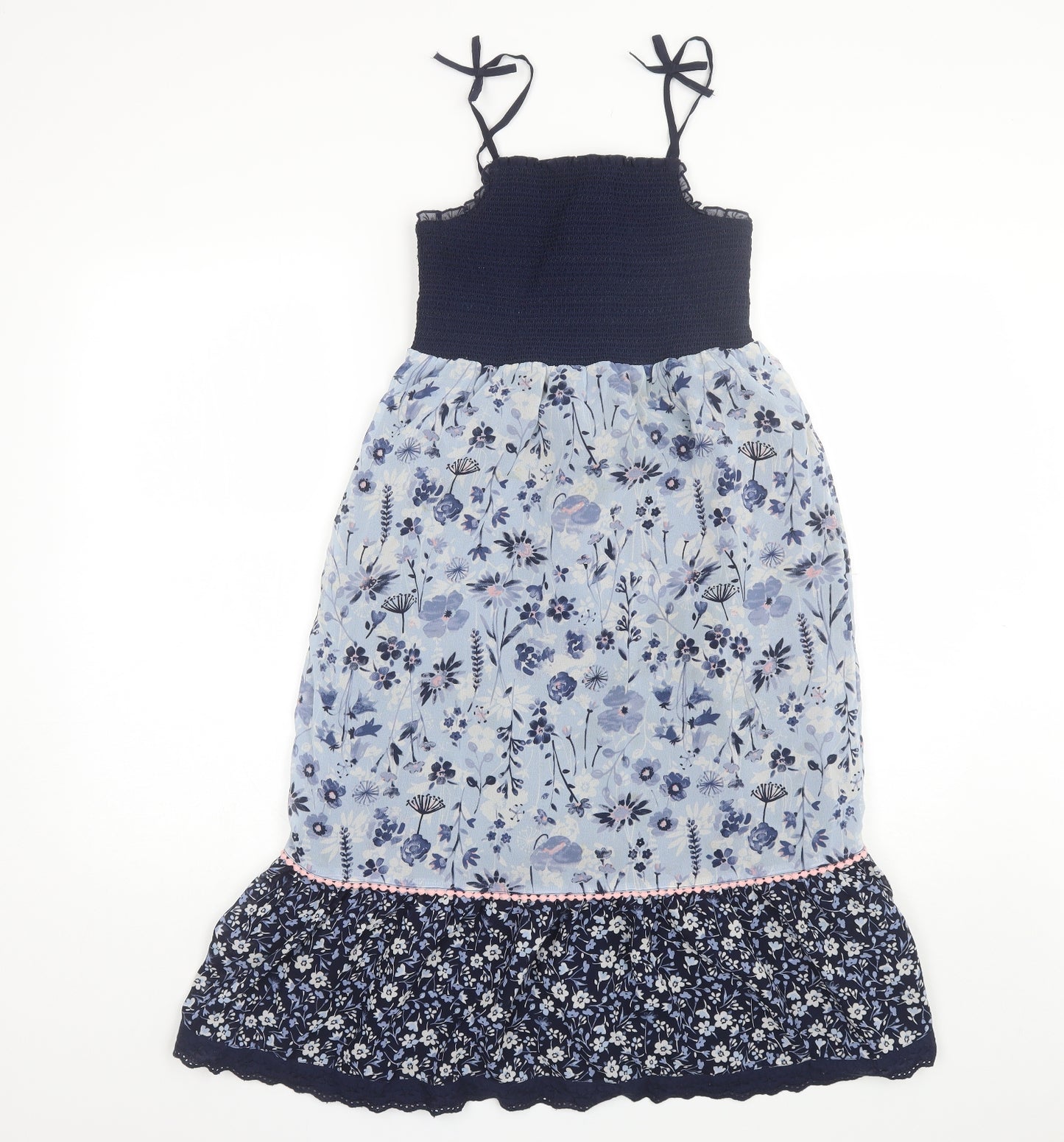 George Girls Blue Floral Polyester Maxi  Size 9-10 Years  Square Neck