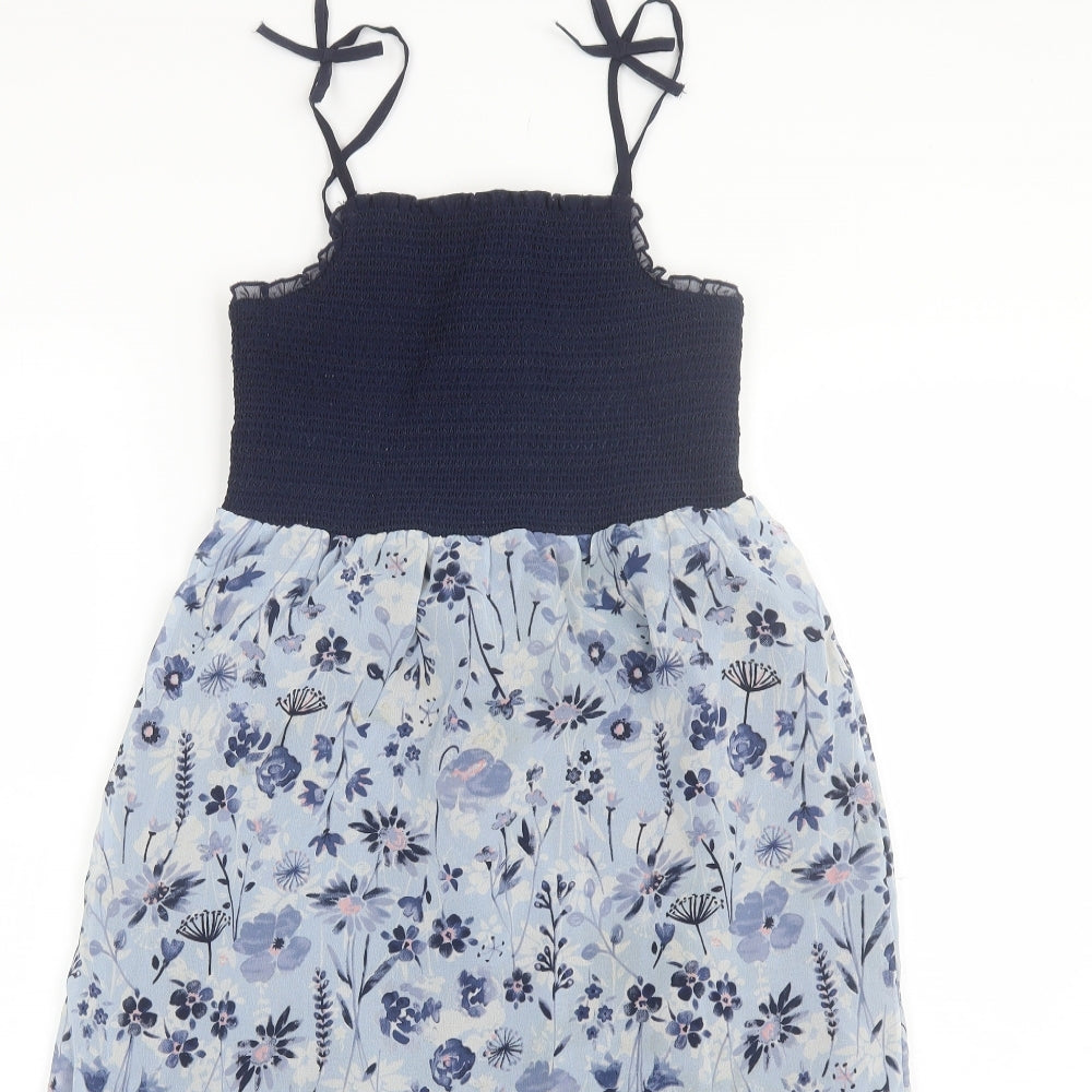 George Girls Blue Floral Polyester Maxi  Size 9-10 Years  Square Neck