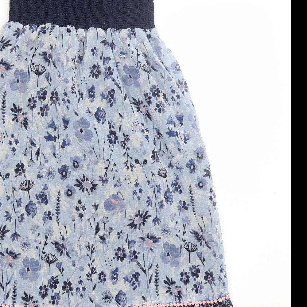 George Girls Blue Floral Polyester Maxi  Size 9-10 Years  Square Neck