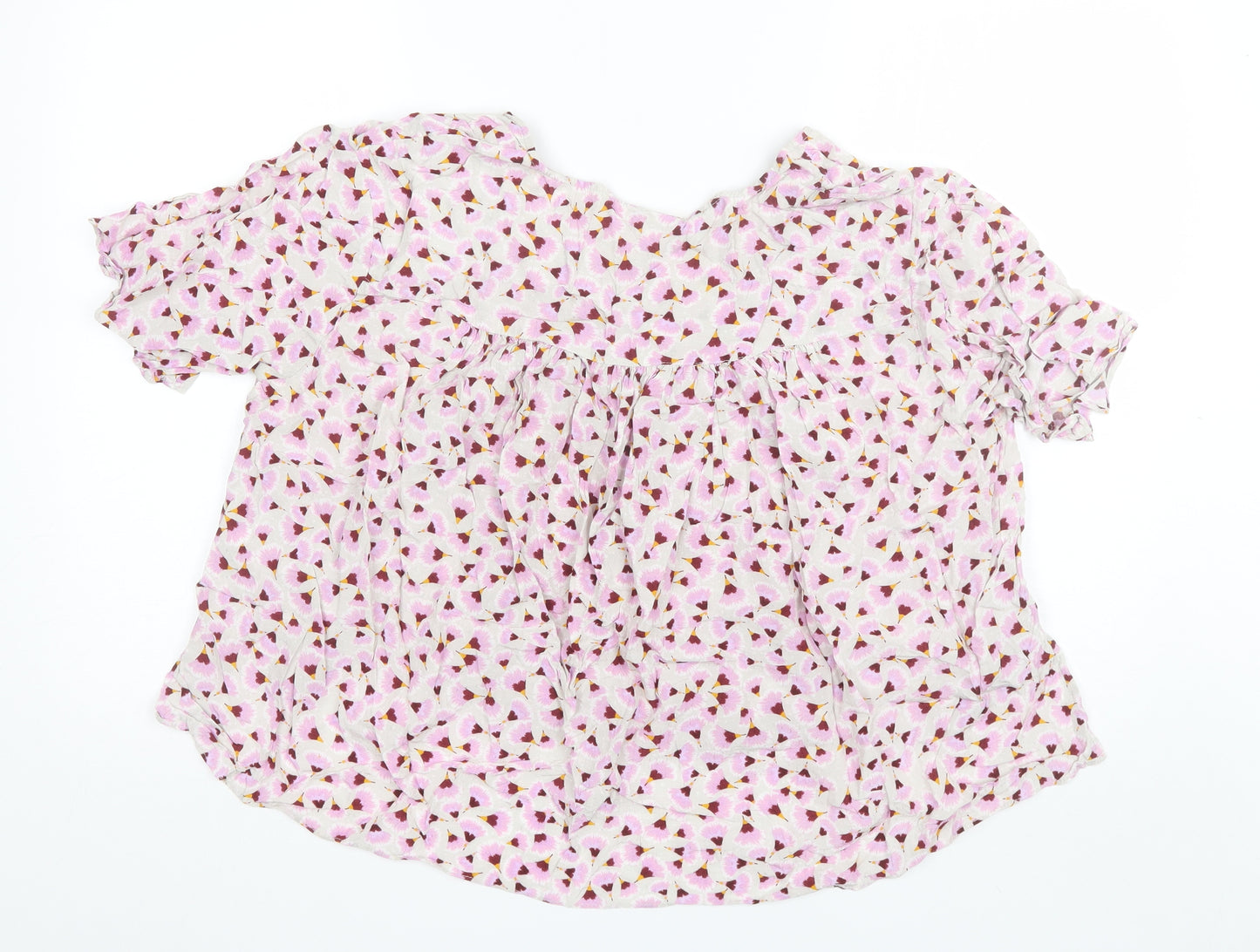 H&M Womens Pink Floral Viscose Basic Blouse Size 14 V-Neck