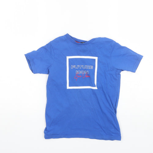 George Girls Blue  Cotton Basic T-Shirt Size 6-7 Years Round Neck
