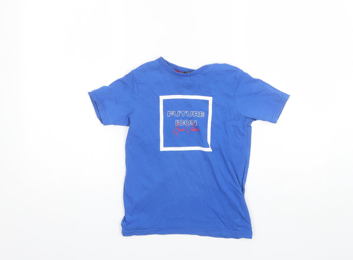 George Girls Blue  Cotton Basic T-Shirt Size 6-7 Years Round Neck