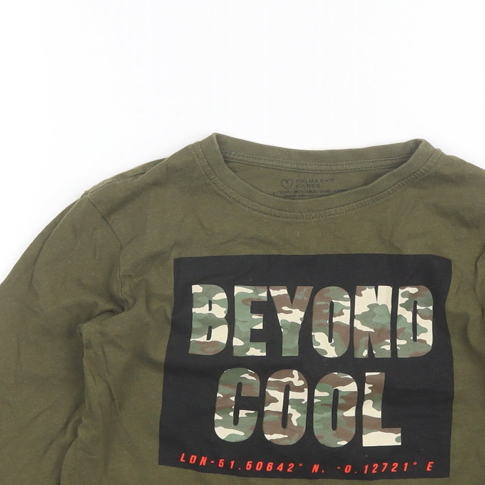 Primark Boys Green  Cotton Basic T-Shirt Size 6-7 Years Round Neck