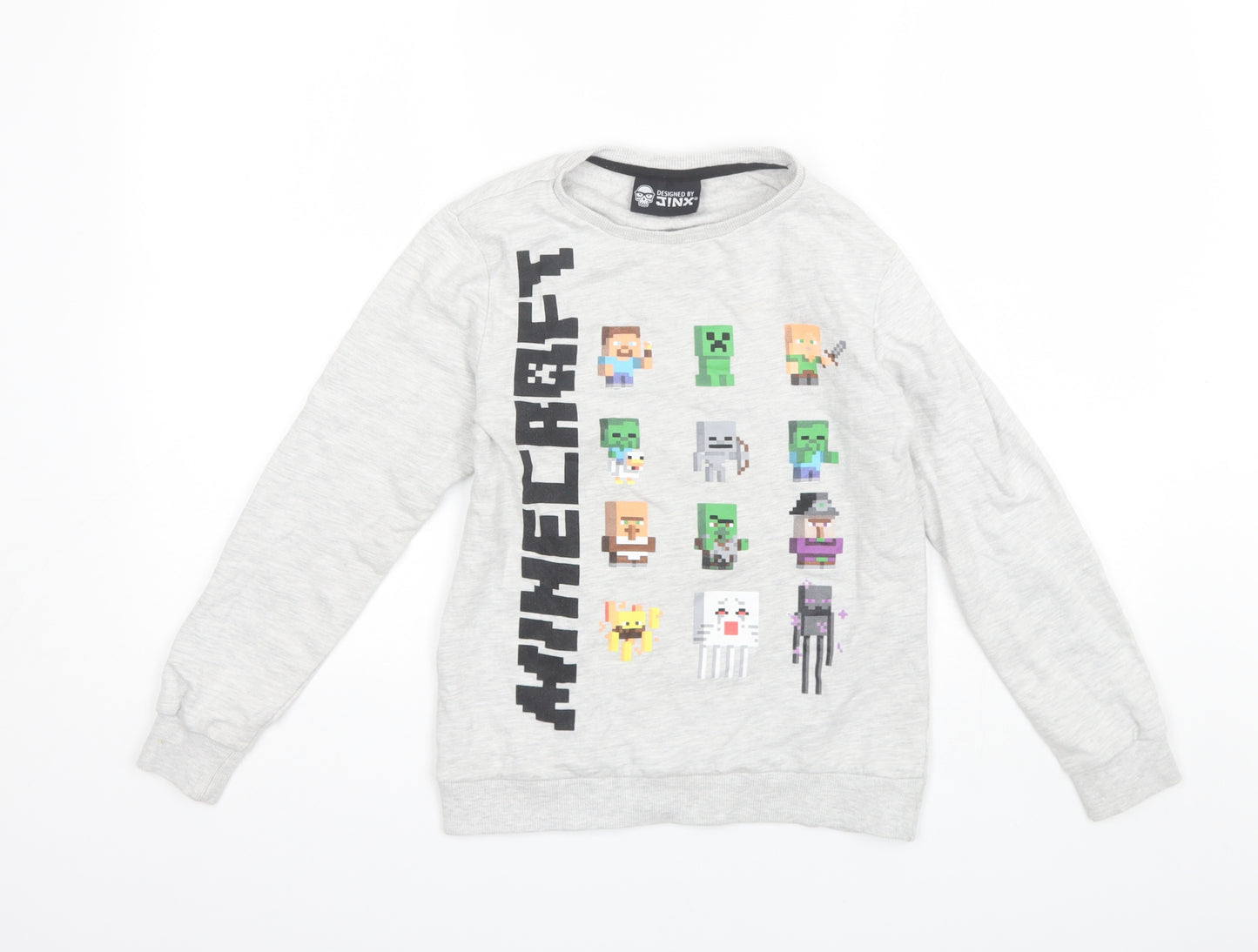 George Boys Grey Round Neck  Cotton Pullover Jumper Size 10-11 Years   - Minecraft