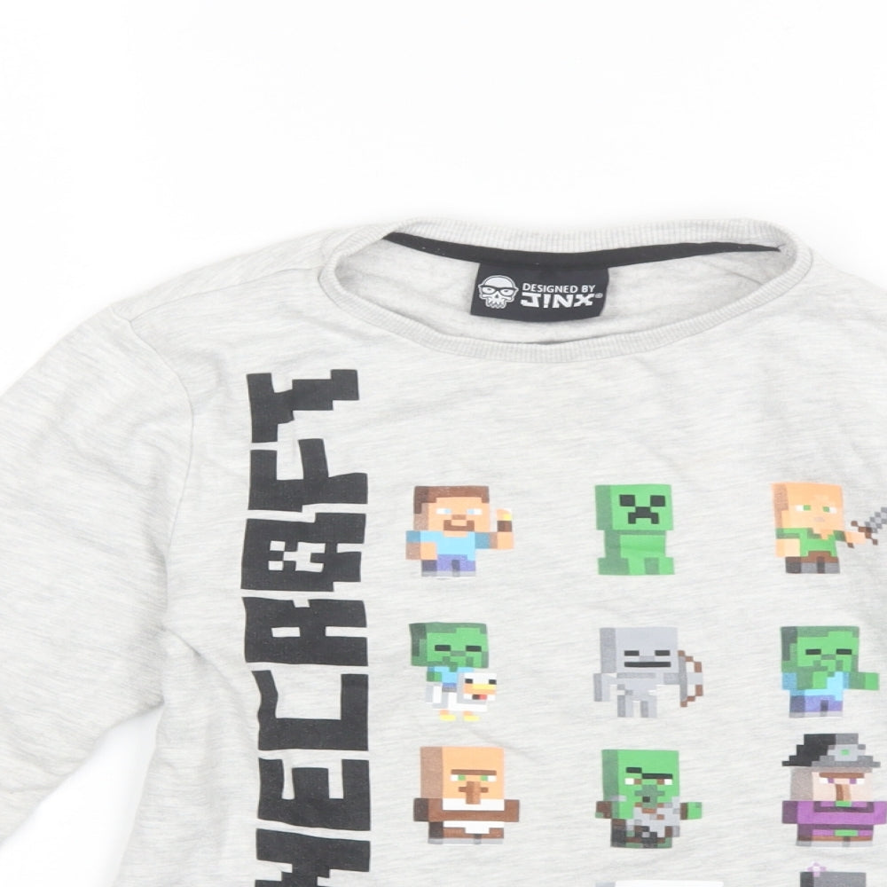 George Boys Grey Round Neck  Cotton Pullover Jumper Size 10-11 Years   - Minecraft