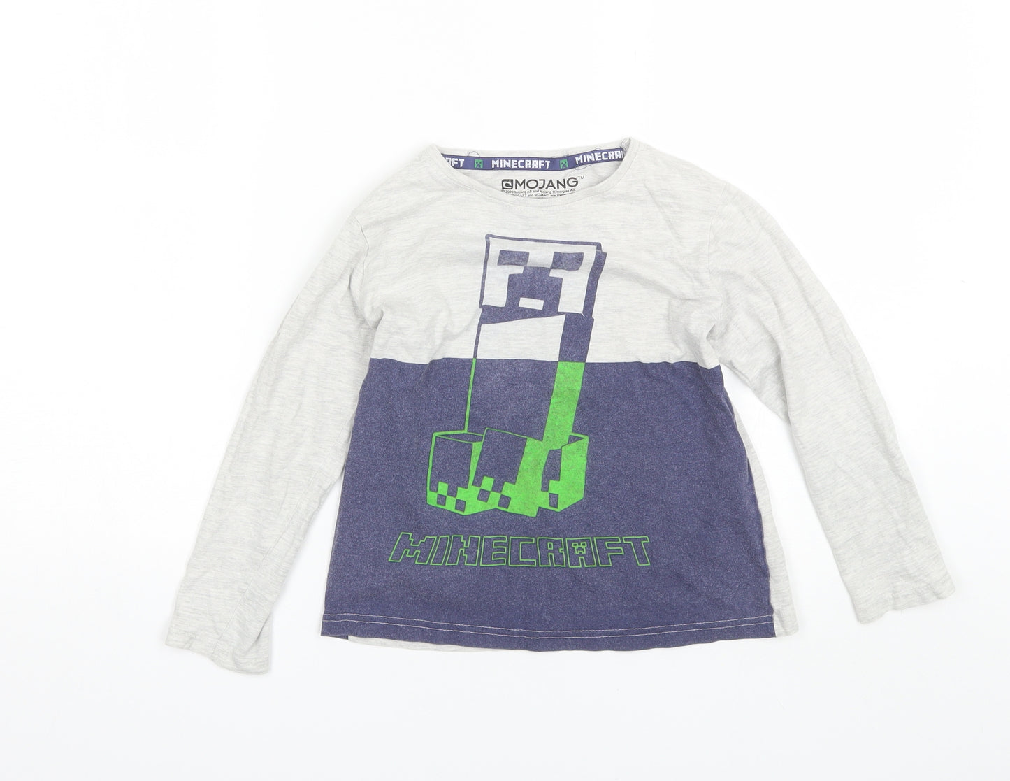 Primark Boys Grey  Cotton Basic T-Shirt Size 6-7 Years Round Neck  - Minecraft
