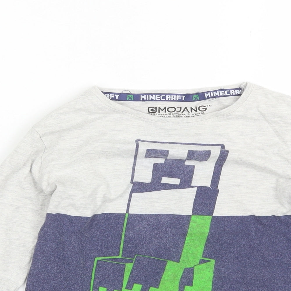 Primark Boys Grey  Cotton Basic T-Shirt Size 6-7 Years Round Neck  - Minecraft