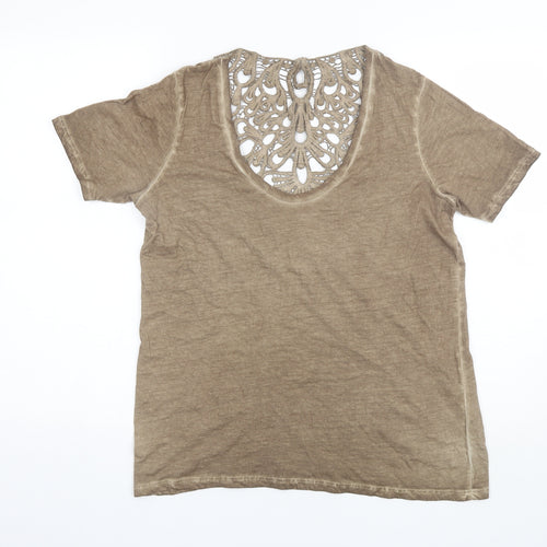 River Island Womens Brown  Cotton Basic T-Shirt Size 10 Scoop Neck