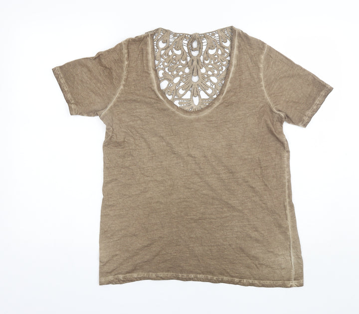 River Island Womens Brown  Cotton Basic T-Shirt Size 10 Scoop Neck