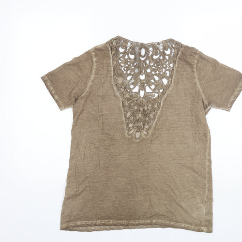 River Island Womens Brown  Cotton Basic T-Shirt Size 10 Scoop Neck