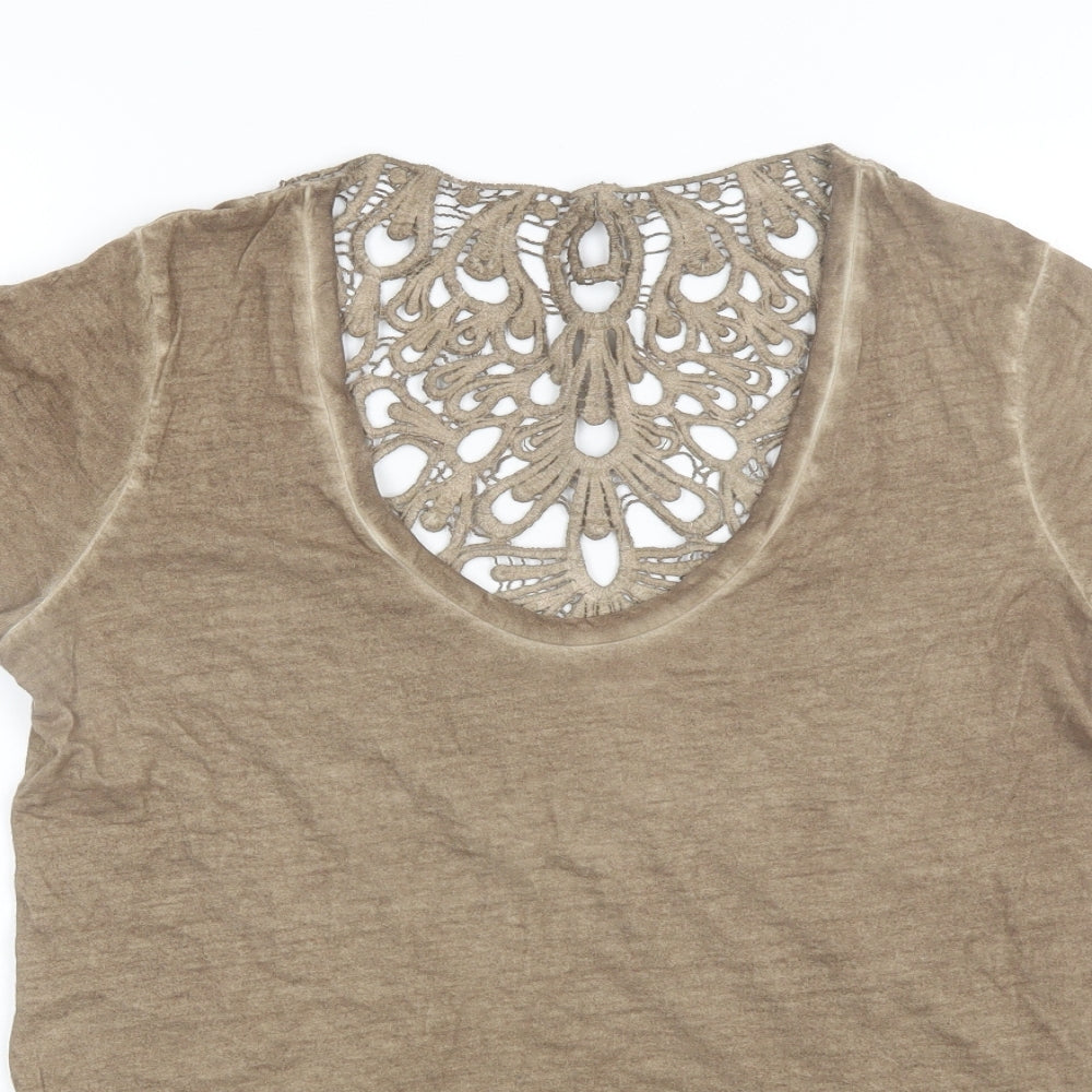 River Island Womens Brown  Cotton Basic T-Shirt Size 10 Scoop Neck