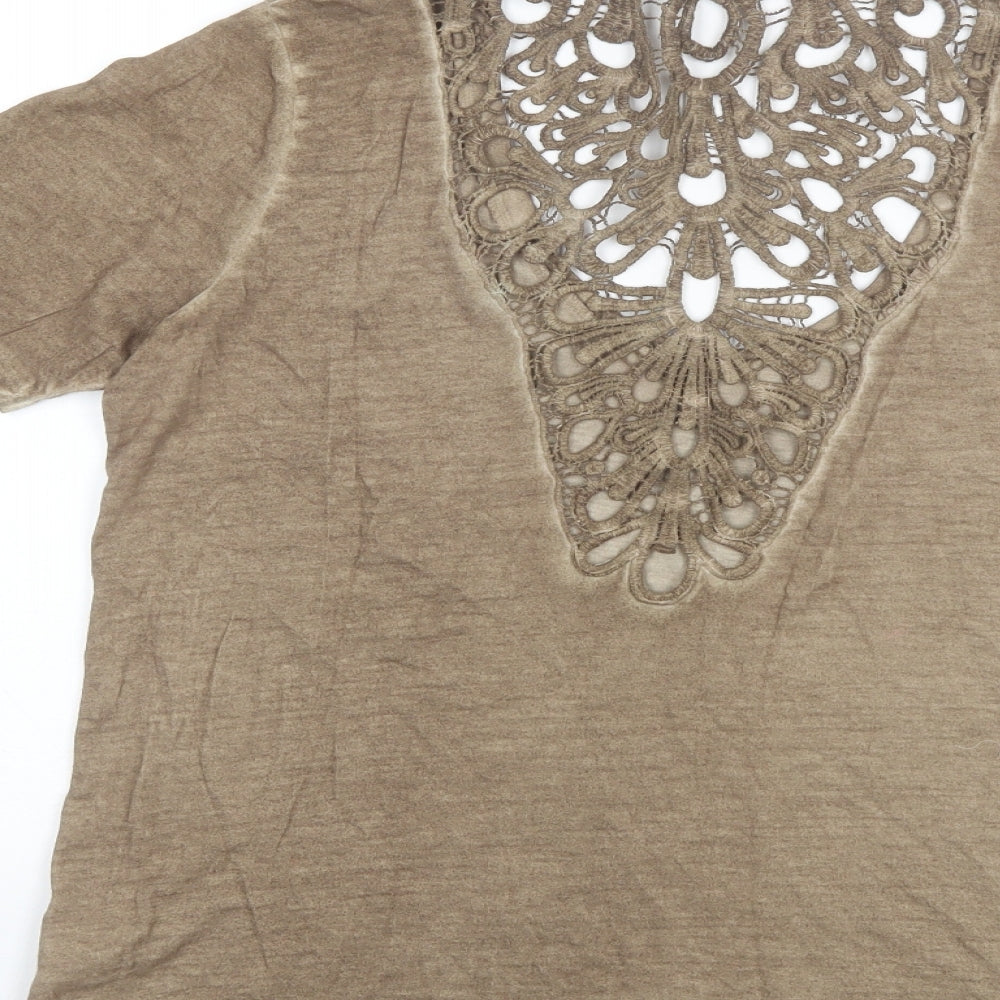 River Island Womens Brown  Cotton Basic T-Shirt Size 10 Scoop Neck