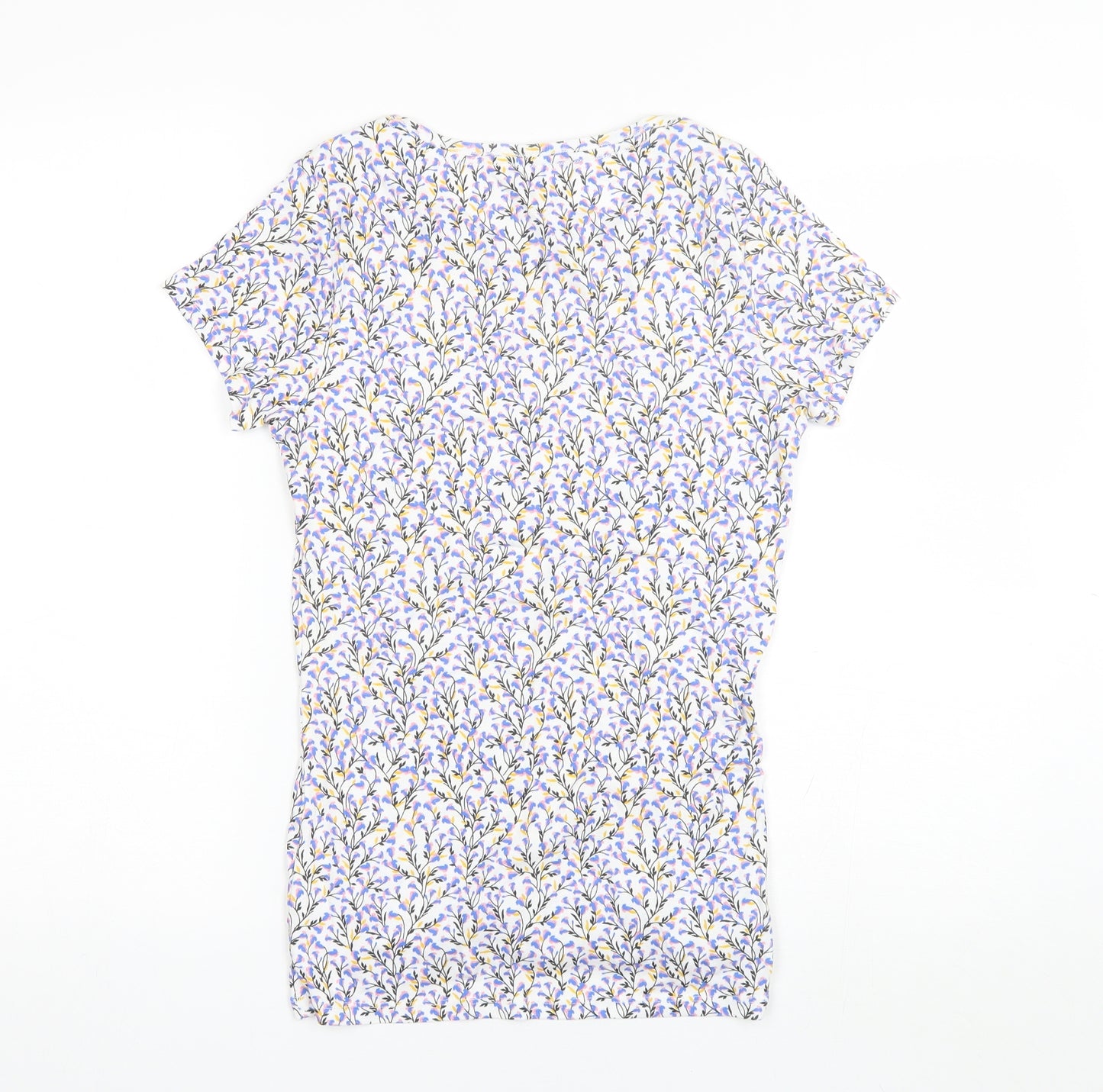 Papaya Womens Blue Floral Cotton Basic T-Shirt Size 10 Round Neck