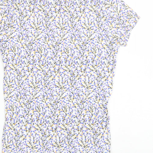 Papaya Womens Blue Floral Cotton Basic T-Shirt Size 10 Round Neck