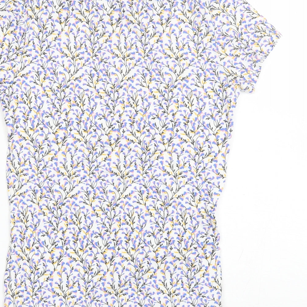 Papaya Womens Blue Floral Cotton Basic T-Shirt Size 10 Round Neck