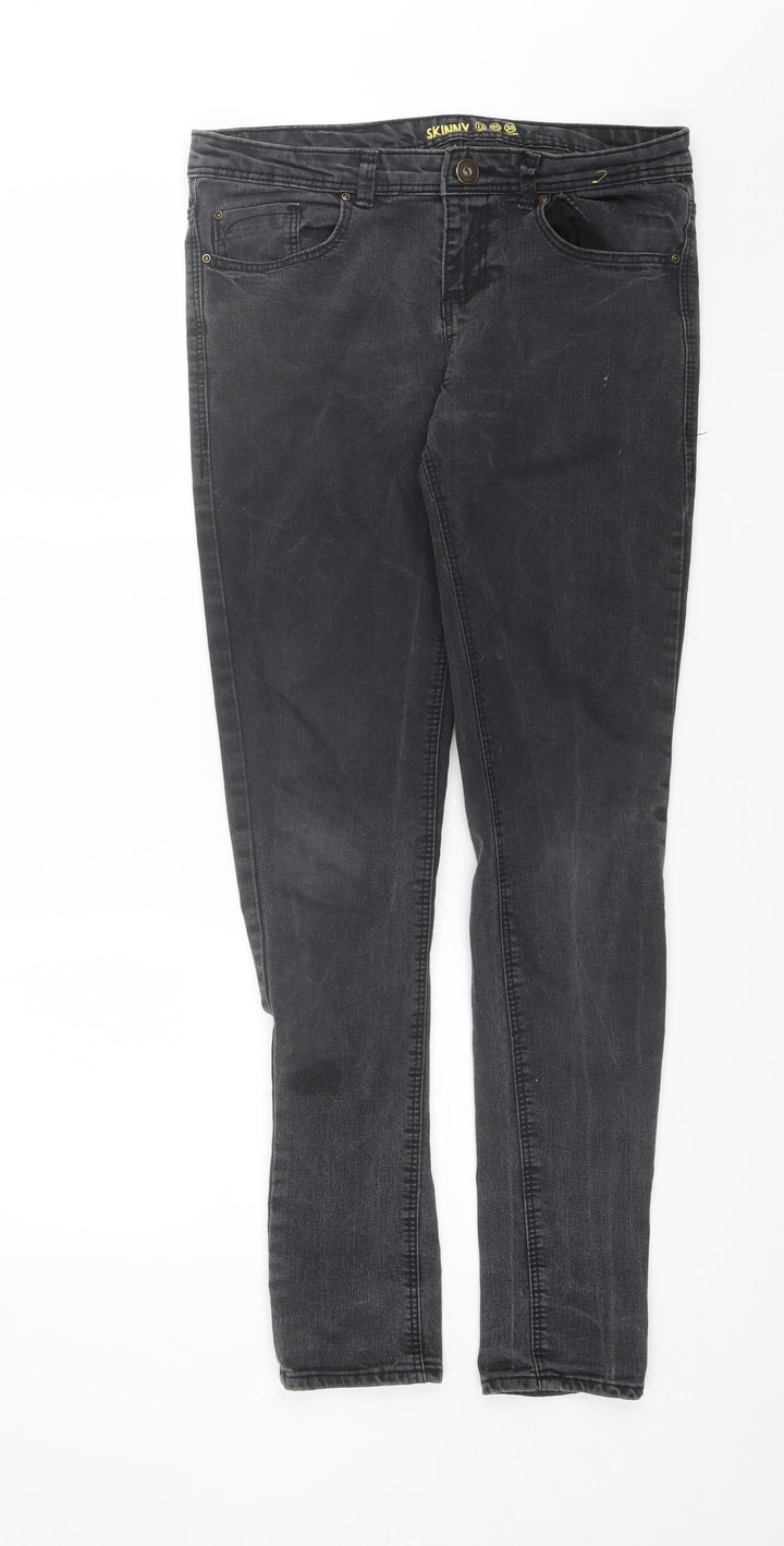 Preworn Womens Black  Cotton Skinny Jeans Size 12 L31 in Regular