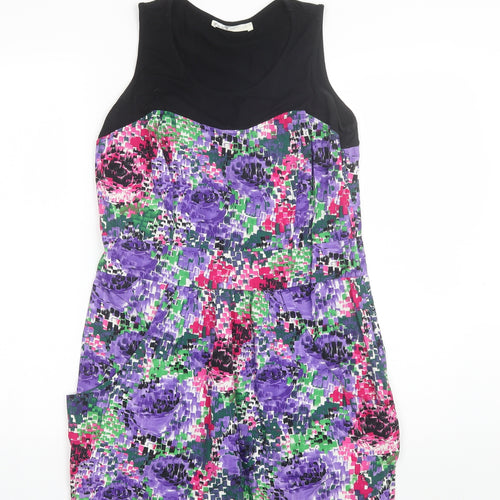Internationale Womens Purple Floral Cotton Shift  Size 14  Round Neck
