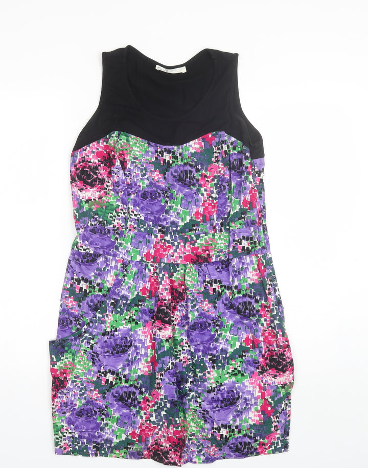 Internationale Womens Purple Floral Cotton Shift  Size 14  Round Neck