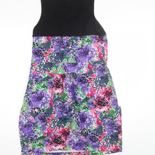 Internationale Womens Purple Floral Cotton Shift  Size 14  Round Neck