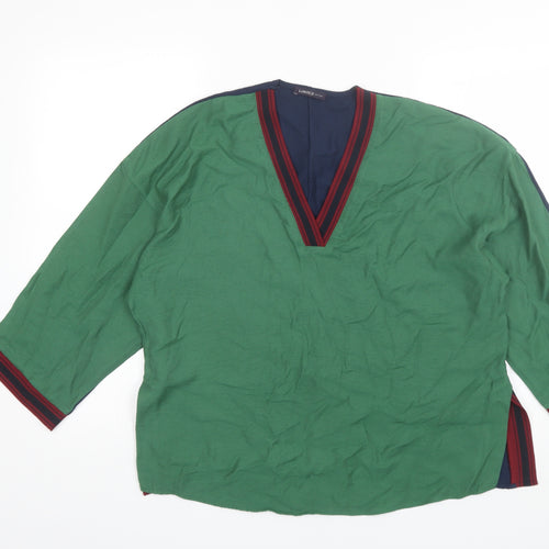 Marks and Spencer Womens Green  Viscose Basic Blouse Size 12 V-Neck