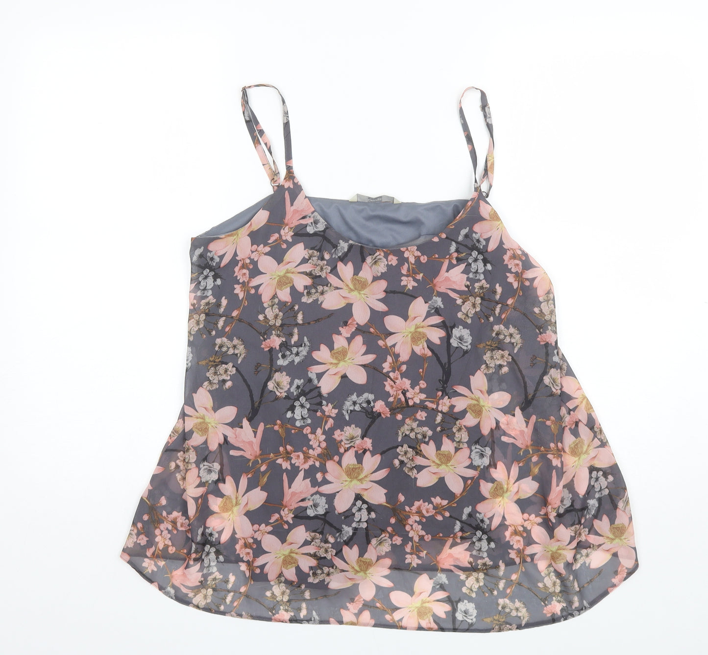 George Womens Grey Floral Polyester Camisole Blouse Size 14 Round Neck