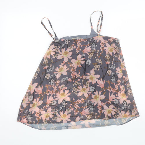 George Womens Grey Floral Polyester Camisole Blouse Size 14 Round Neck