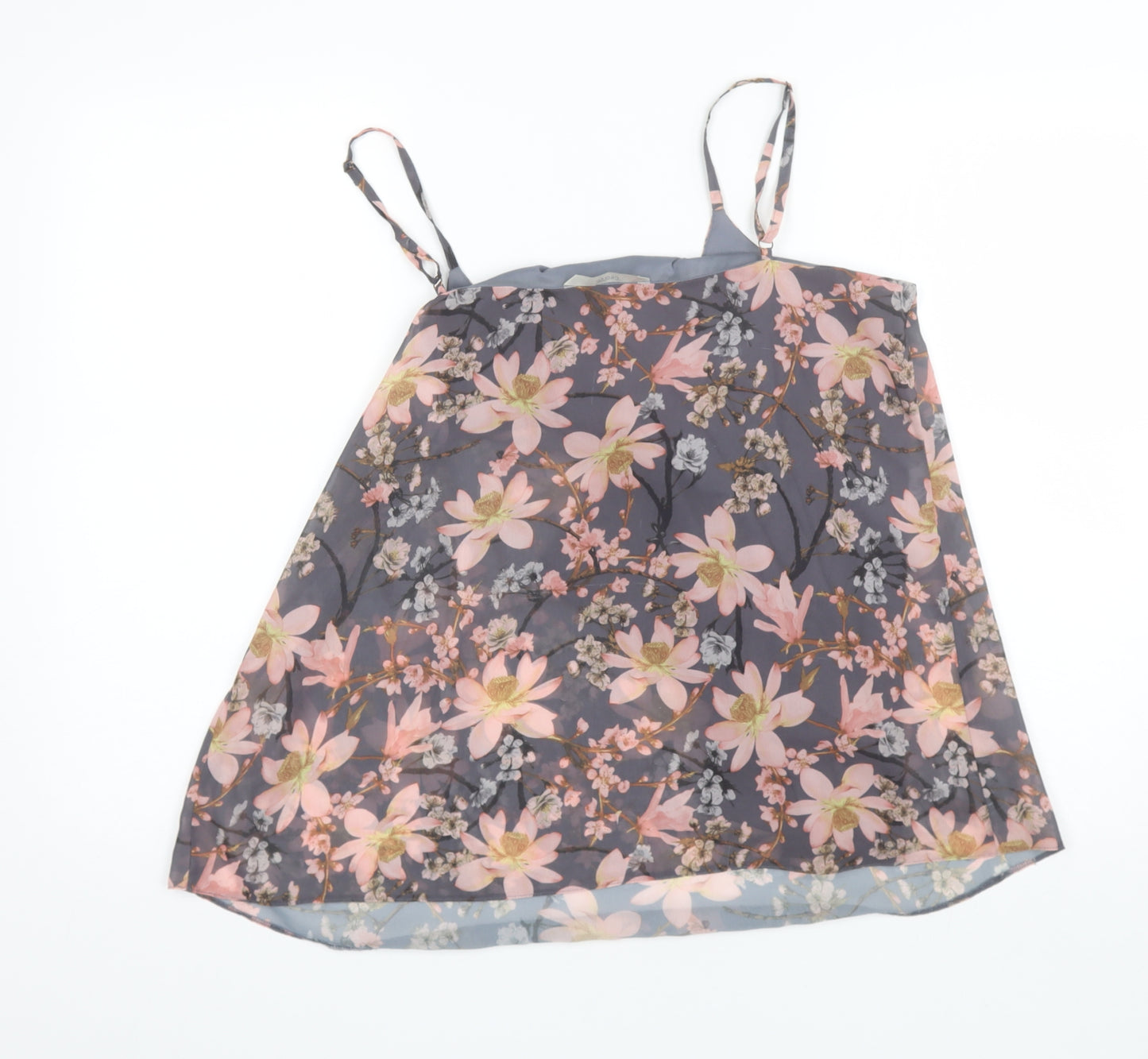 George Womens Grey Floral Polyester Camisole Blouse Size 14 Round Neck