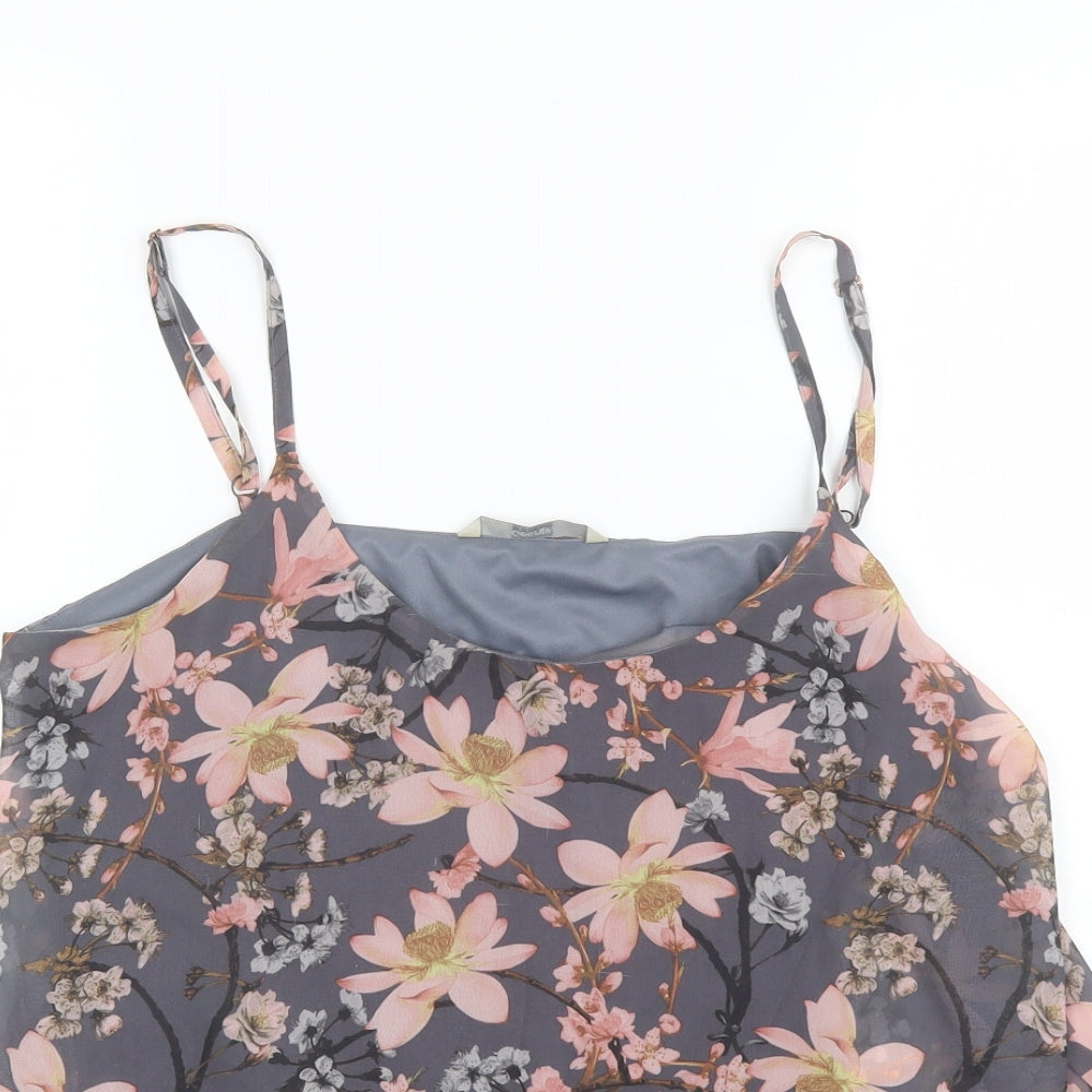 George Womens Grey Floral Polyester Camisole Blouse Size 14 Round Neck