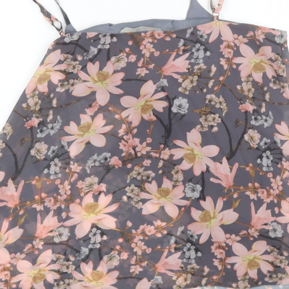 George Womens Grey Floral Polyester Camisole Blouse Size 14 Round Neck