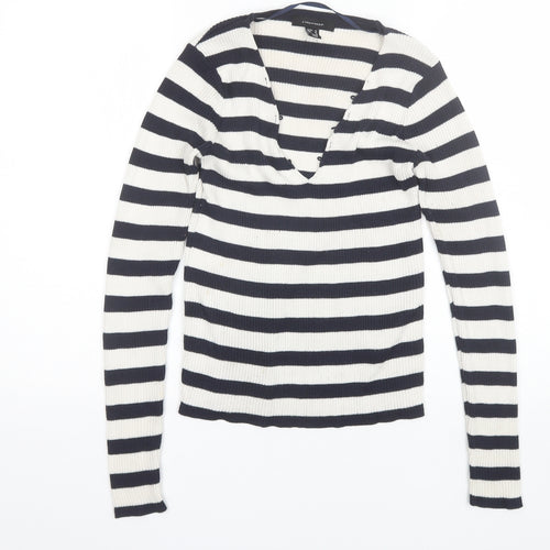 Atmosphere Womens Blue V-Neck Striped Polyester Pullover Jumper Size 12