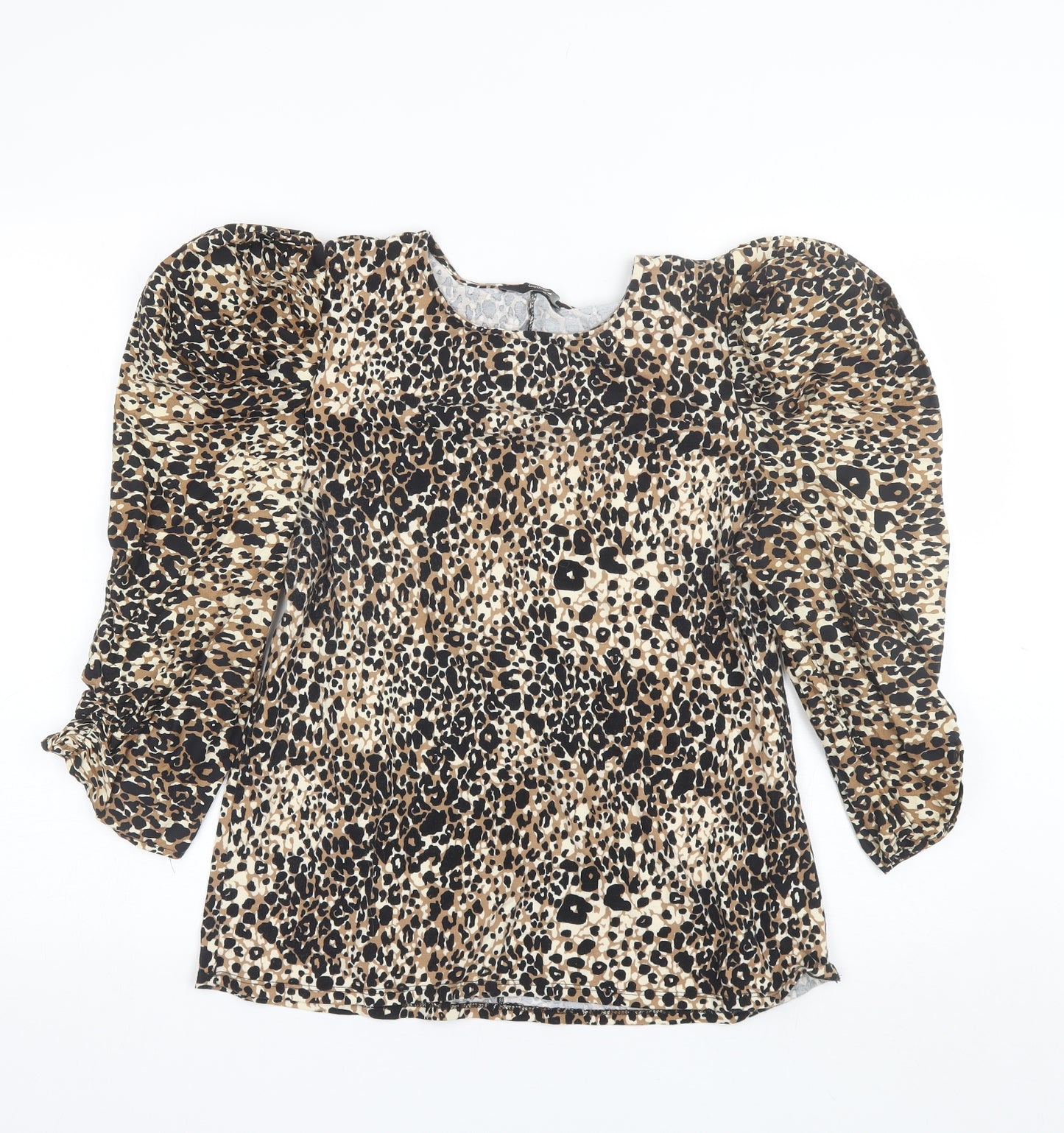 George Womens Black Animal Print Cotton Basic Blouse Size 16 Round Neck