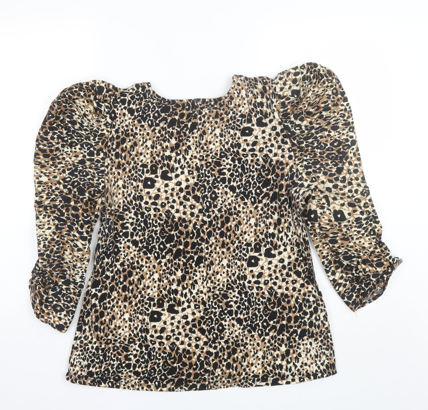 George Womens Black Animal Print Cotton Basic Blouse Size 16 Round Neck