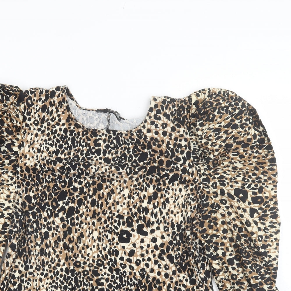 George Womens Black Animal Print Cotton Basic Blouse Size 16 Round Neck