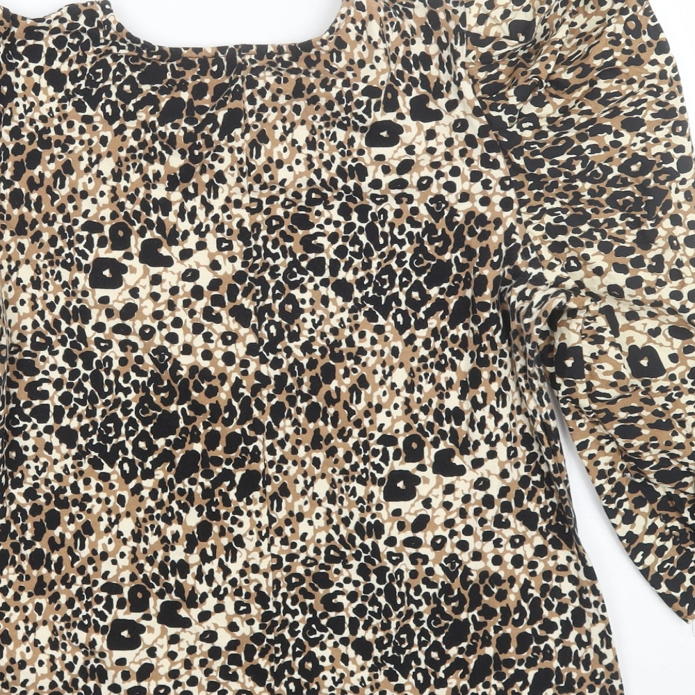 George Womens Black Animal Print Cotton Basic Blouse Size 16 Round Neck