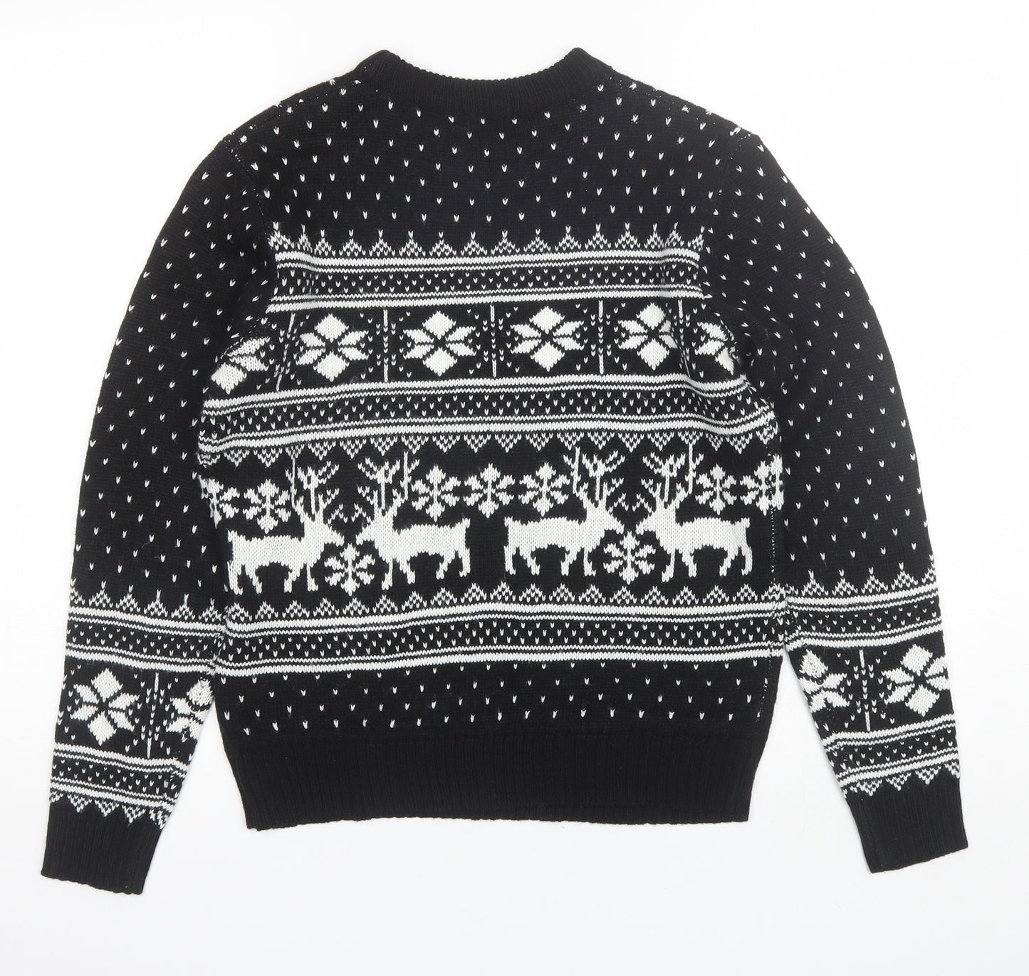 Boohoo Womens Black Round Neck Fair Isle Acrylic Pullover Jumper Size M
