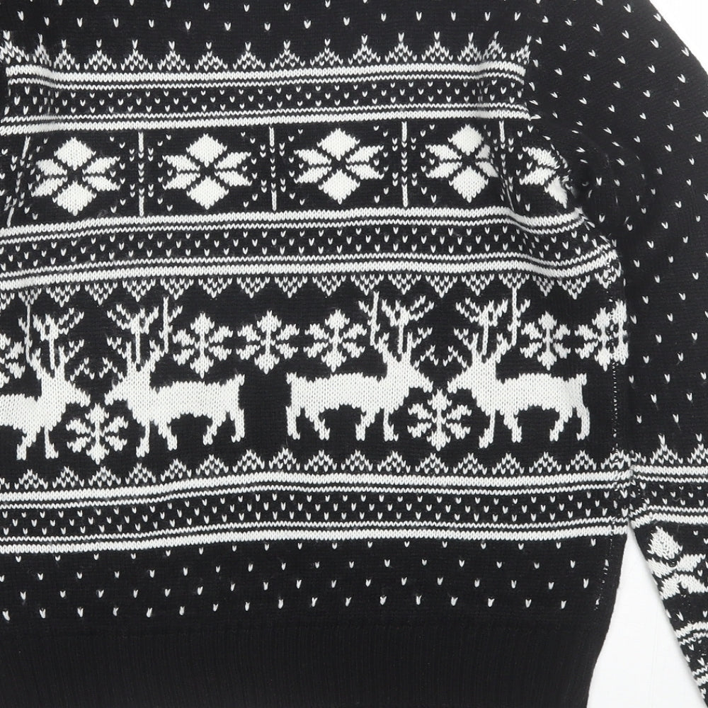 Boohoo Womens Black Round Neck Fair Isle Acrylic Pullover Jumper Size M