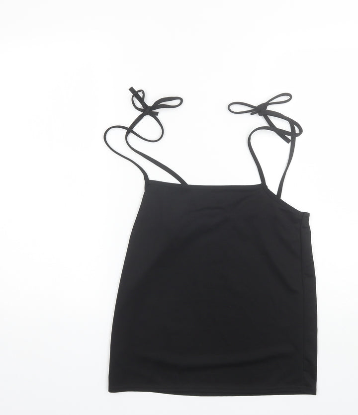 PRETTYLITTLETHING Womens Black  Polyester Camisole Blouse Size 10 Round Neck