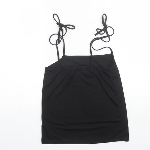 PRETTYLITTLETHING Womens Black  Polyester Camisole Blouse Size 10 Round Neck